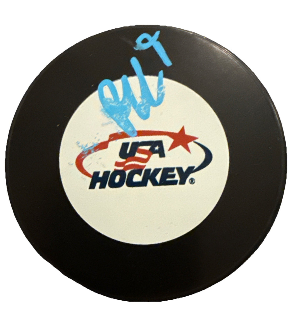 RYAN LEONARD signed (Washington Capitals) TEAM USA hockey puck BECKETT BW61540