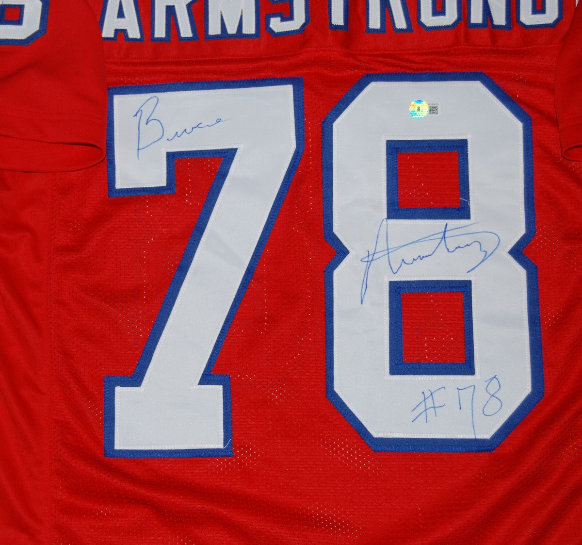 BRUCE ARMSTRONG signed (NEW ENGLAND PATRIOTS) XL custom jersey BECKETT BG93620