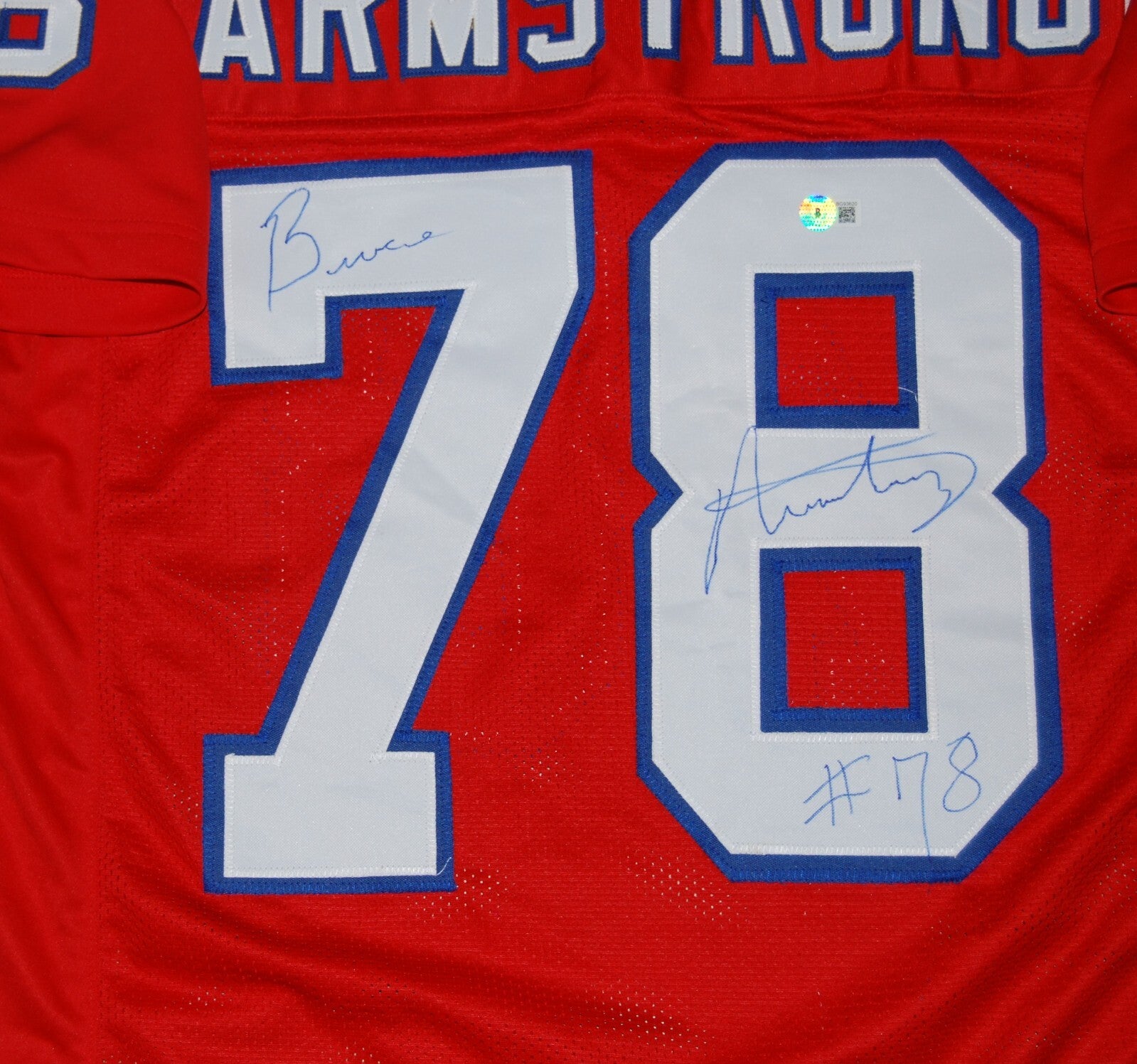 BRUCE ARMSTRONG signed (NEW ENGLAND PATRIOTS) XL custom jersey BECKETT BG93620