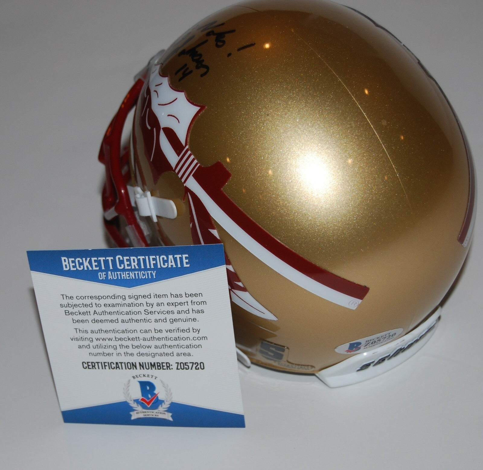 BRAD JOHNSON signed (FLORIDA STATE SEMINOLES mini football helmet BECKETT Z05720