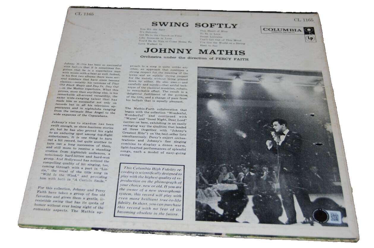 JOHNNY MATHIS signed (SWING SOFTLY) Vinyl Album Record BECKETT BAS BM027325