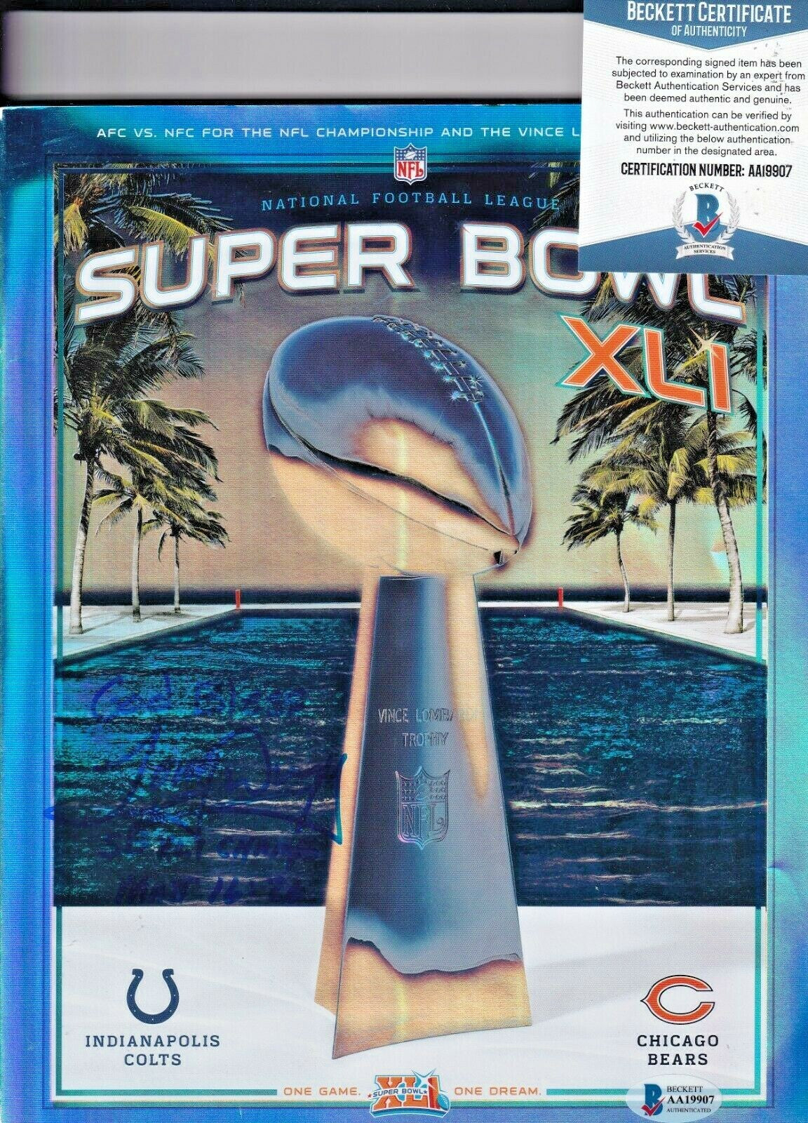 TONY DUNGY signed (INDIANAPOLIS COLTS) Super bowl program BECKETT BAS AA19907