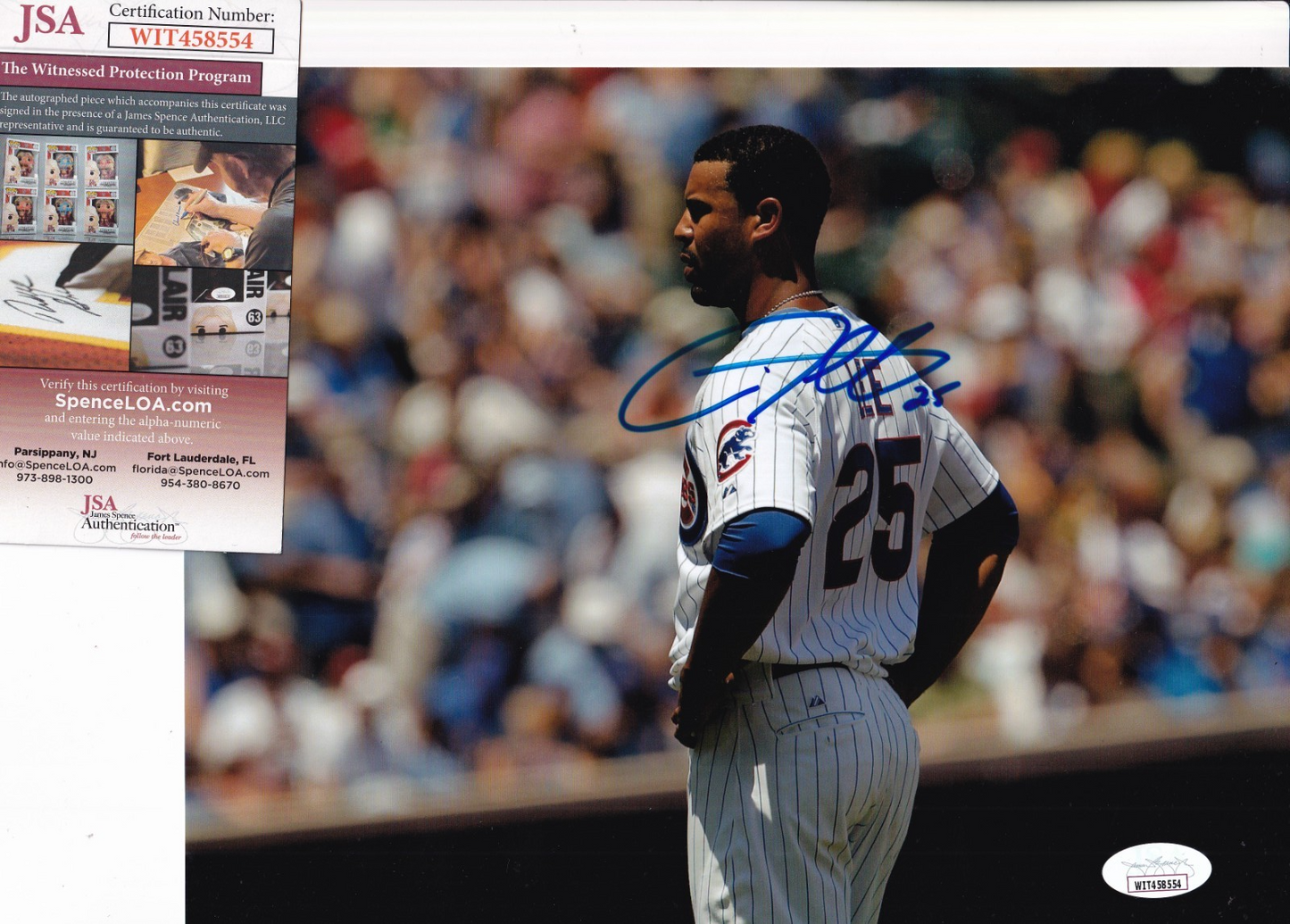 DERREK LEE signed (CHICAGO CUBS) baseball 8X10 photo JSA WITNESSED WIT458554