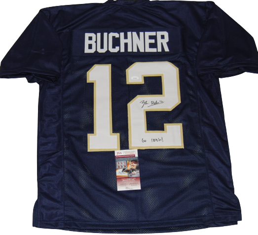 TYLER BUCHNER signed (NOTRE DAME FIGHTING IRISH) Go Irish! Navy jersey JSA 