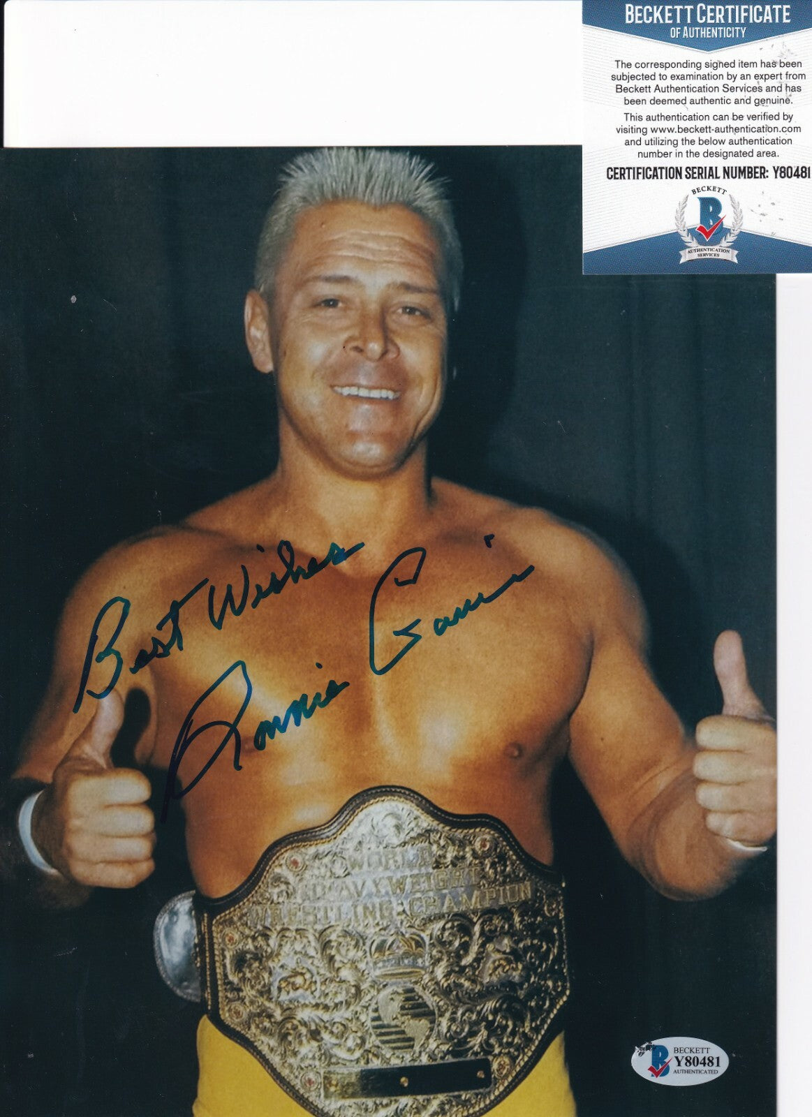 "RUGGED" RONNIE GARVIN signed (WRESTLING) NWA 8X10 photo BECKETT BAS Y80481