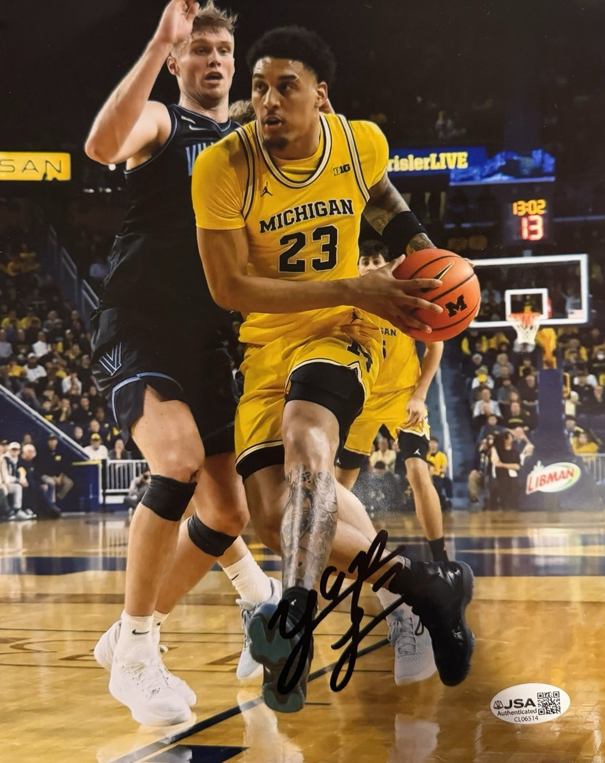 YAXEL LENDEBORG singed  (MICHIGAN WOLVERINES) basketball 8X10 photo JSA CL06514