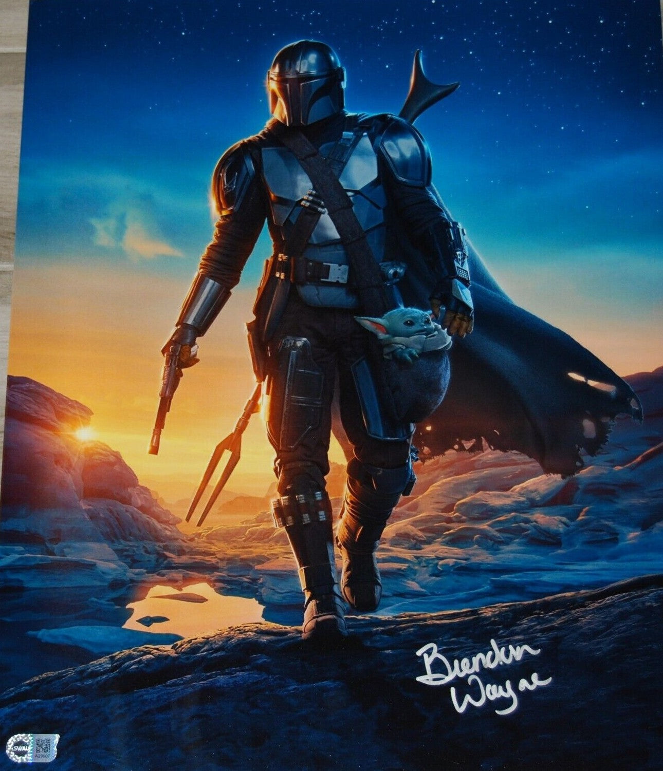 BRENDAN WAYNE signed (THE MANDALORIAN) 16X20 Mando Star Wars 16x20 SWAU A29607