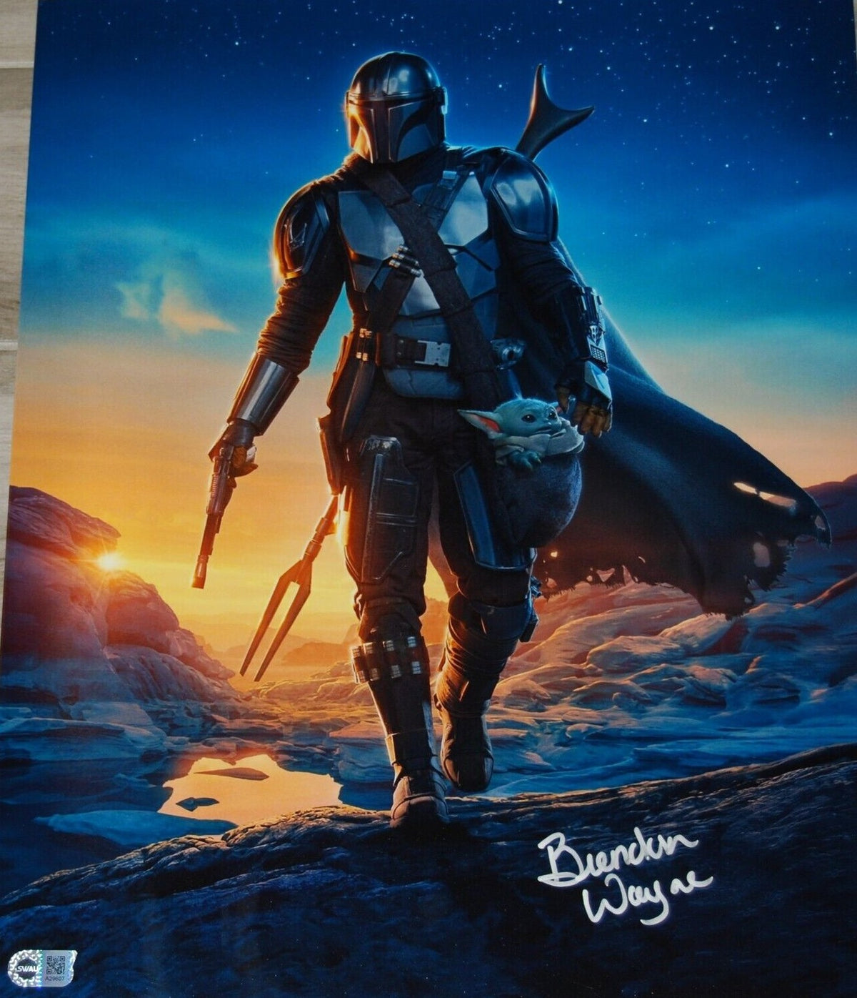 BRENDAN WAYNE signed (THE MANDALORIAN) 16X20 Mando Star Wars 16x20 SWAU A29607