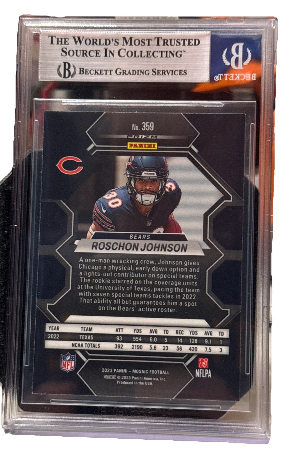 Roschon Johnson signed Chicago Bears 2023 Panini RC Card Beckett 00033536187