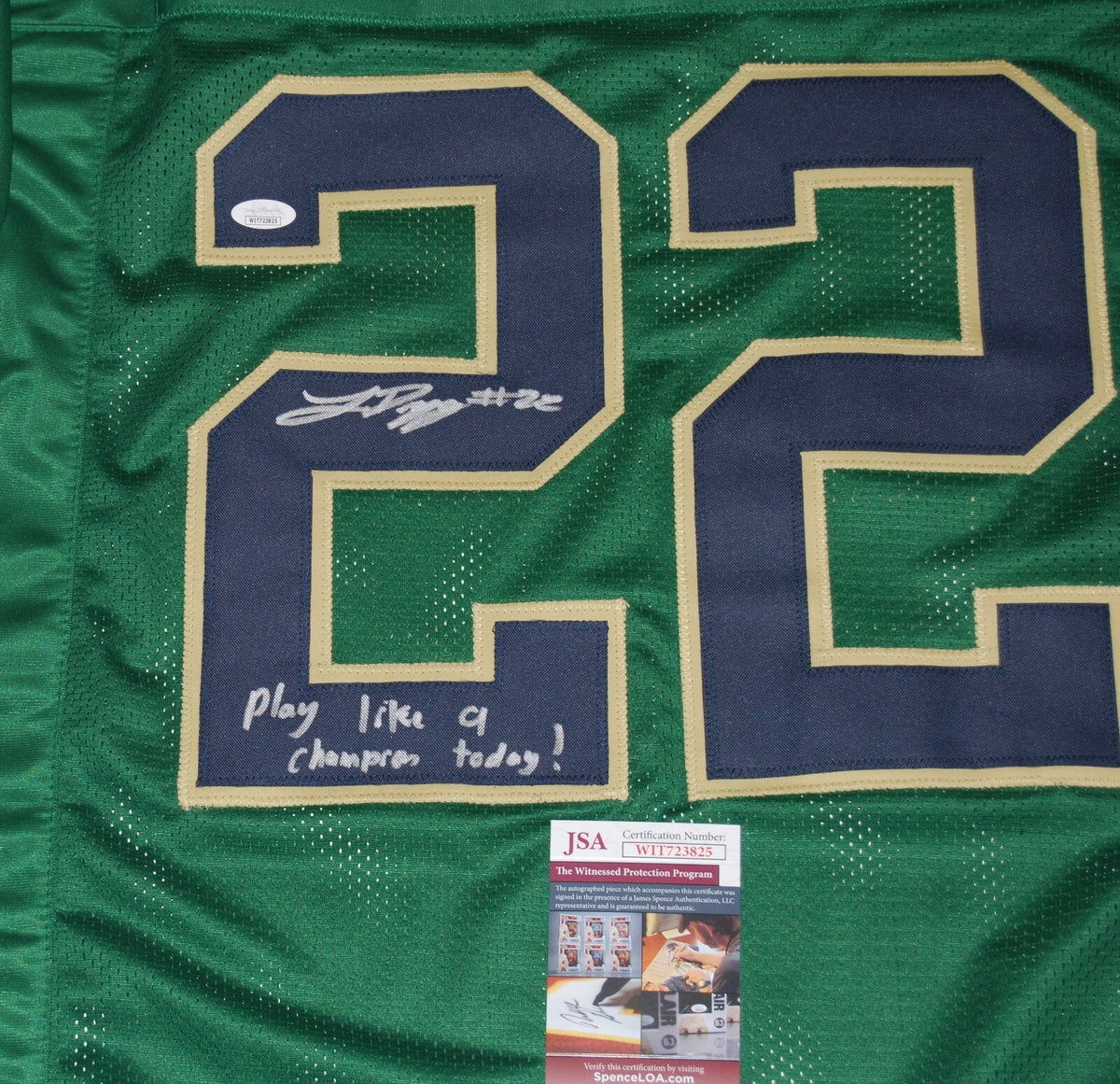 LOGAN DIGGS signed (NOTRE DAME FIGHTING IRISH) PLCT Green custom jersey JSA 