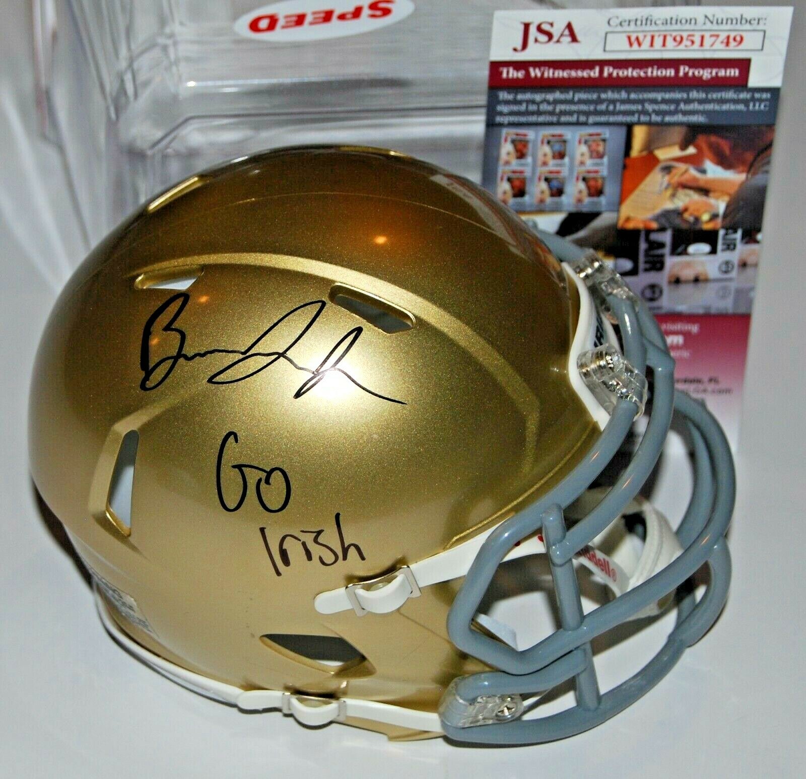 BRANDON JOSEPH signed (NOTRE DAME IRISH) Go Irish ! mini football helmet JSA