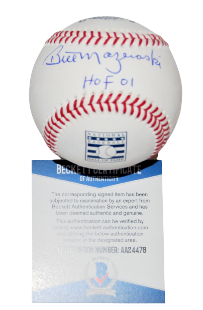 BILL MAZEROSKI signed (PITTSBURGH PIRATES) HOF LOGO OML baseball BECKETT AA24478