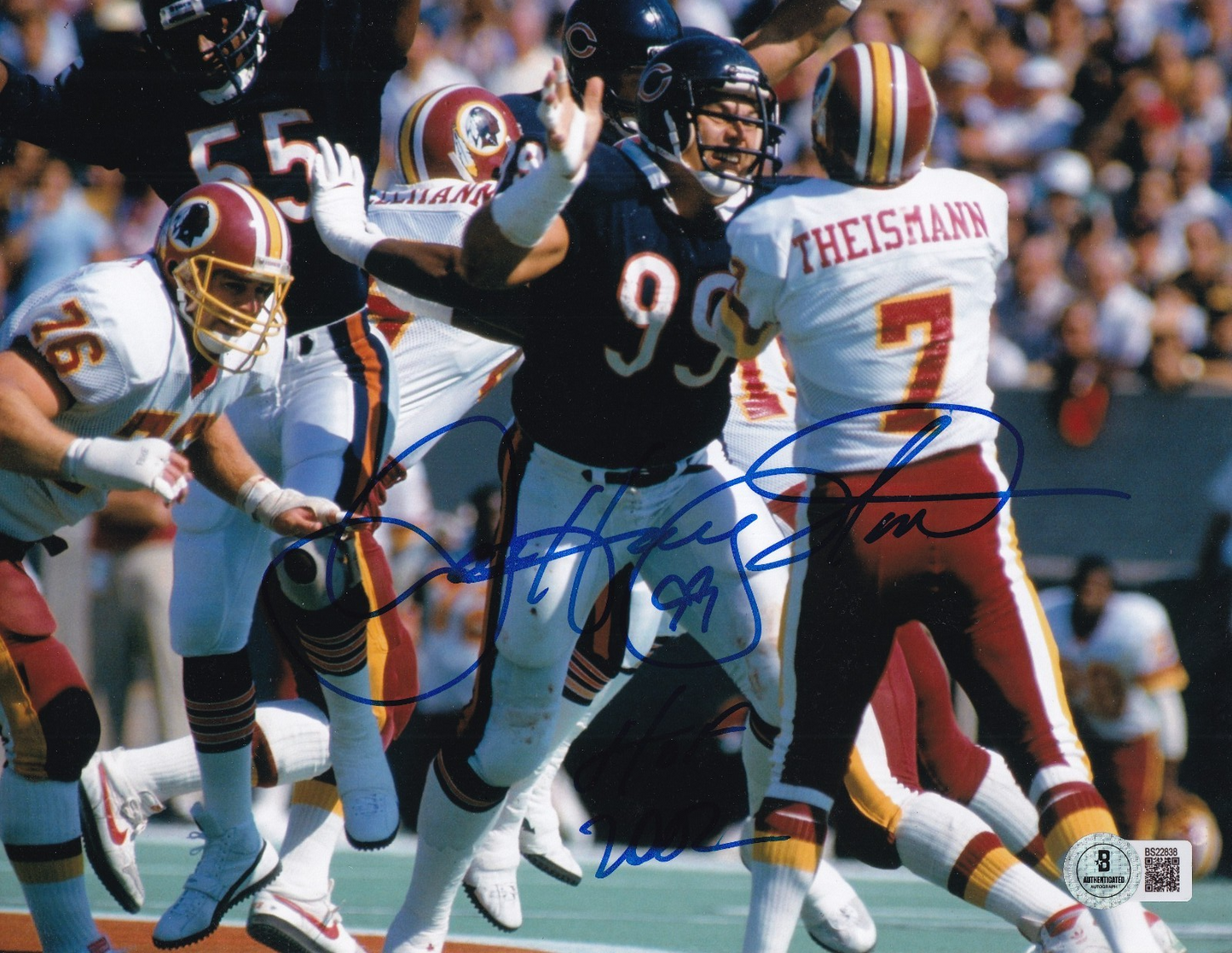 DAN HAMPTON signed (CHICAGO BEARS) football 8X10 photo BECKETT BAS BS22838
