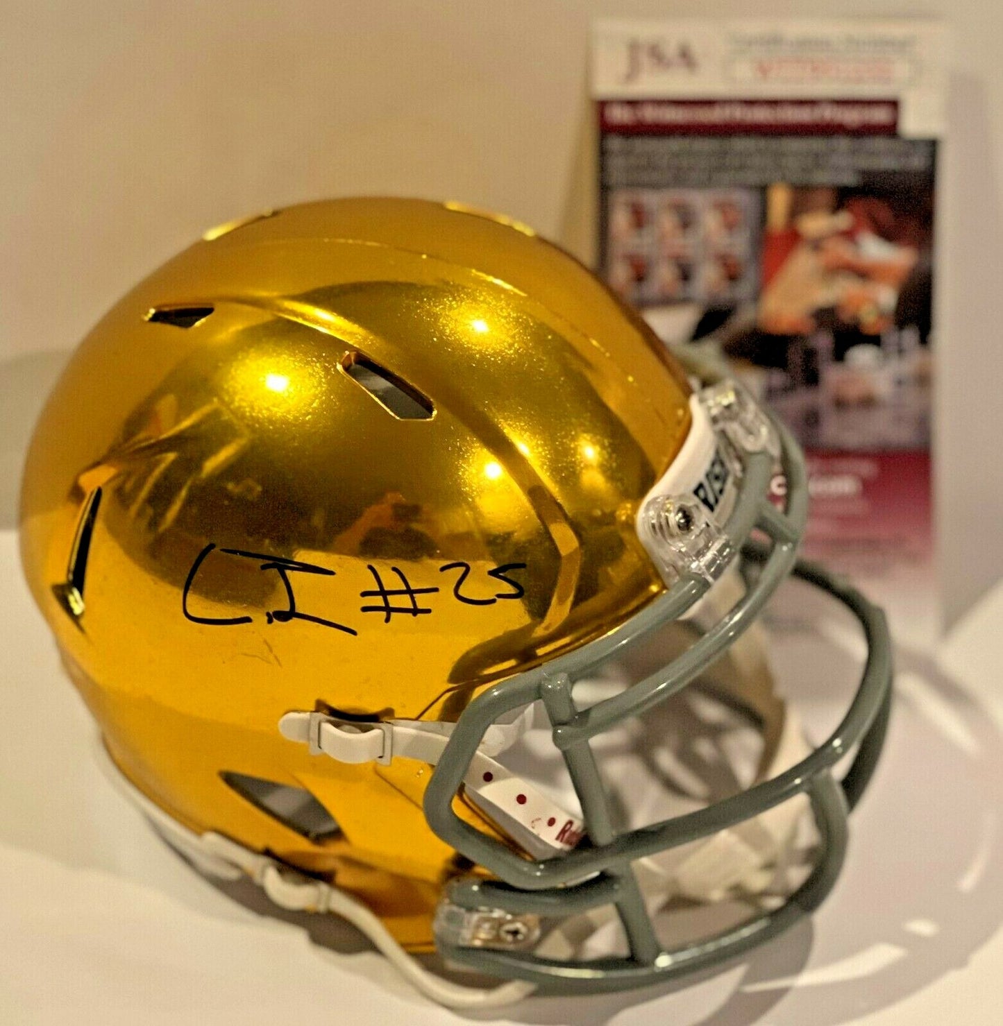 CHRIS TYREE signed (NOTRE DAME IRISH) Gold Hydroflex mini football helmet JSA