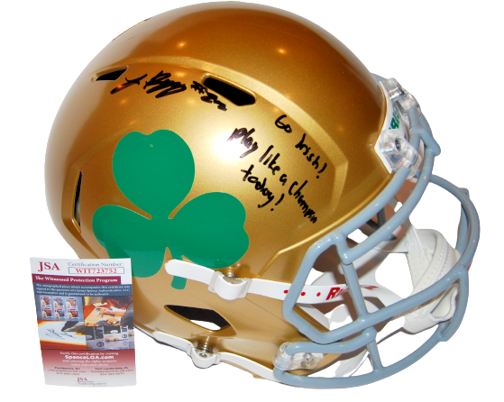 Logan Diggs signed (NOTRE DAME FIGHTING IRISH) Shamrock helmet JSA Witnessed