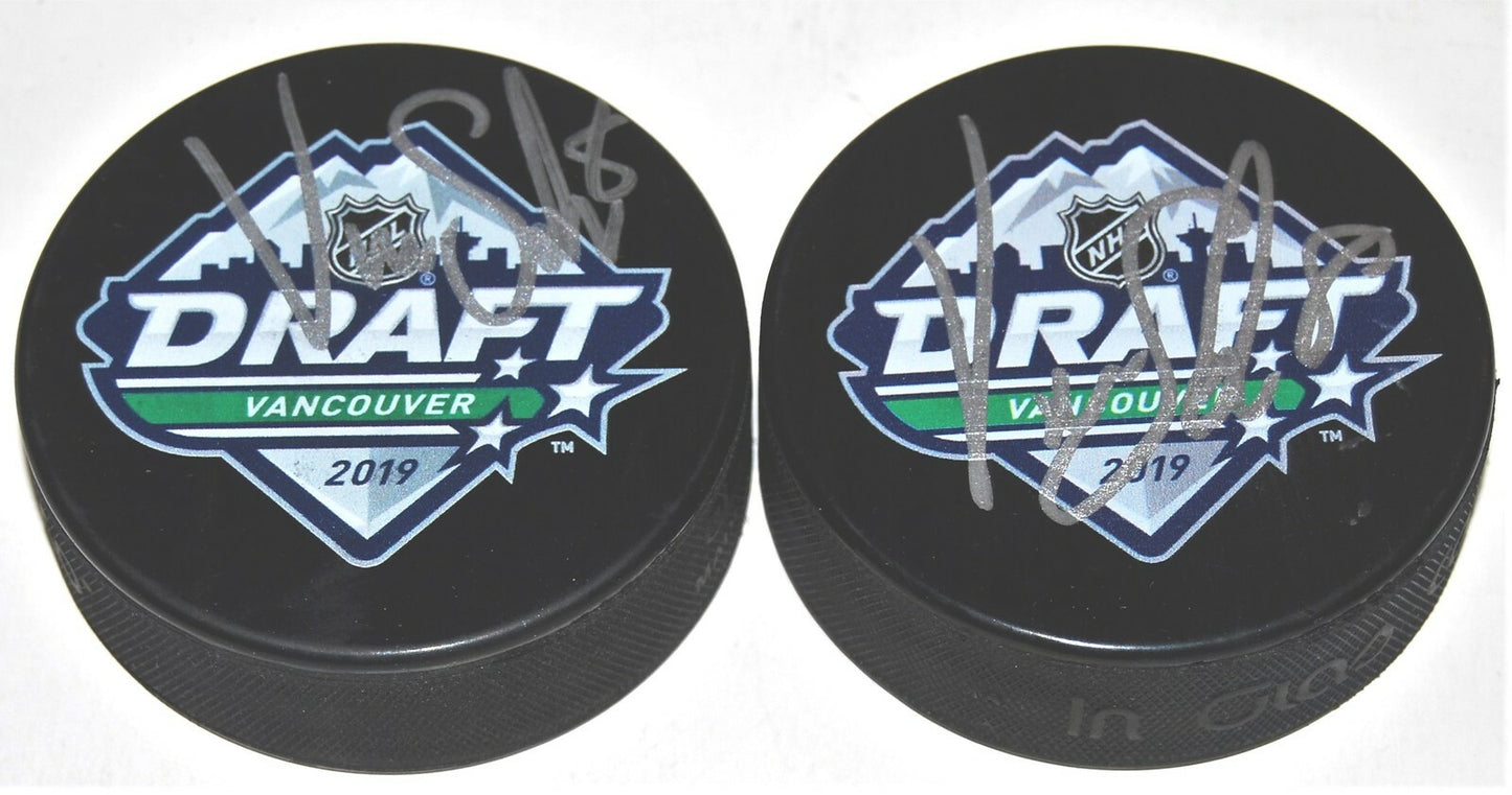 VICTOR SODERSTROM signed (ARIZONA COYOTES) 2019 NHL DRAFT hockey puck W/COA