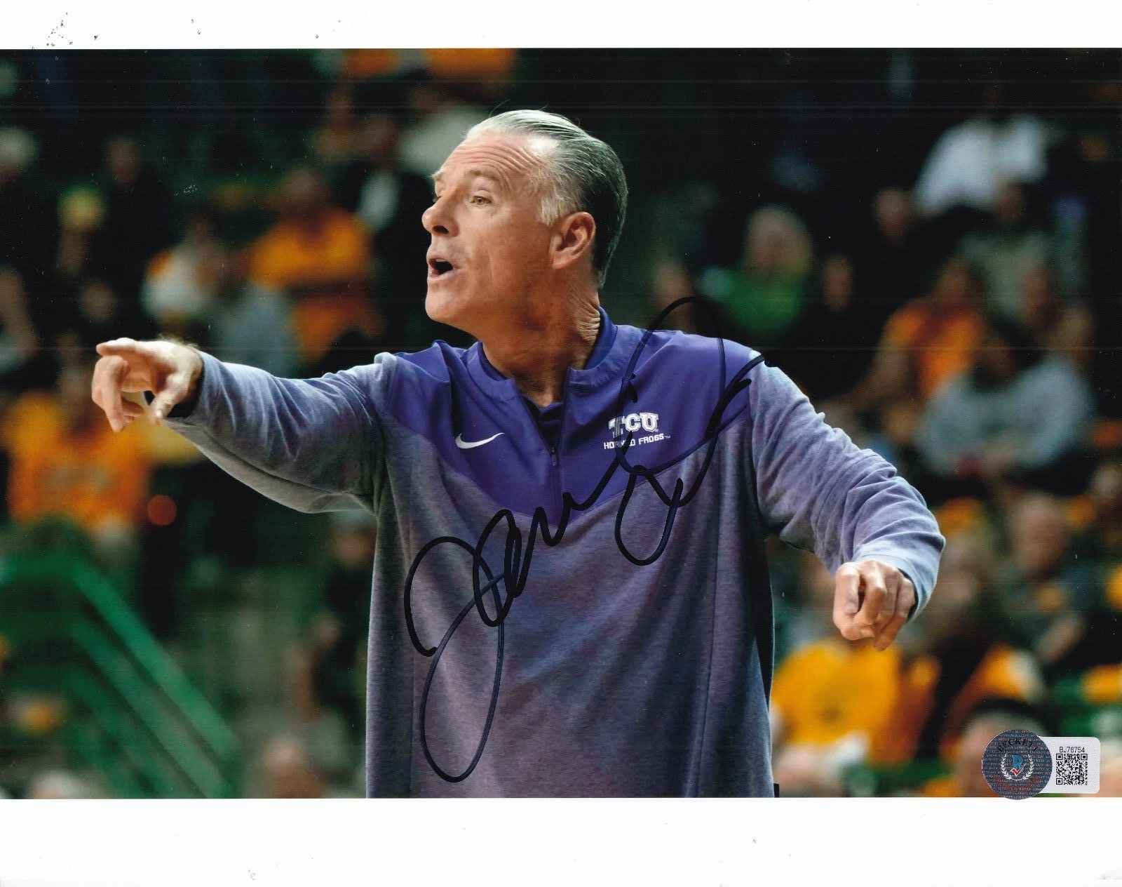JAMIE DIXON signed (TCU HORNED FROGS) basketball 8X10 photo BECKETT BJ76754