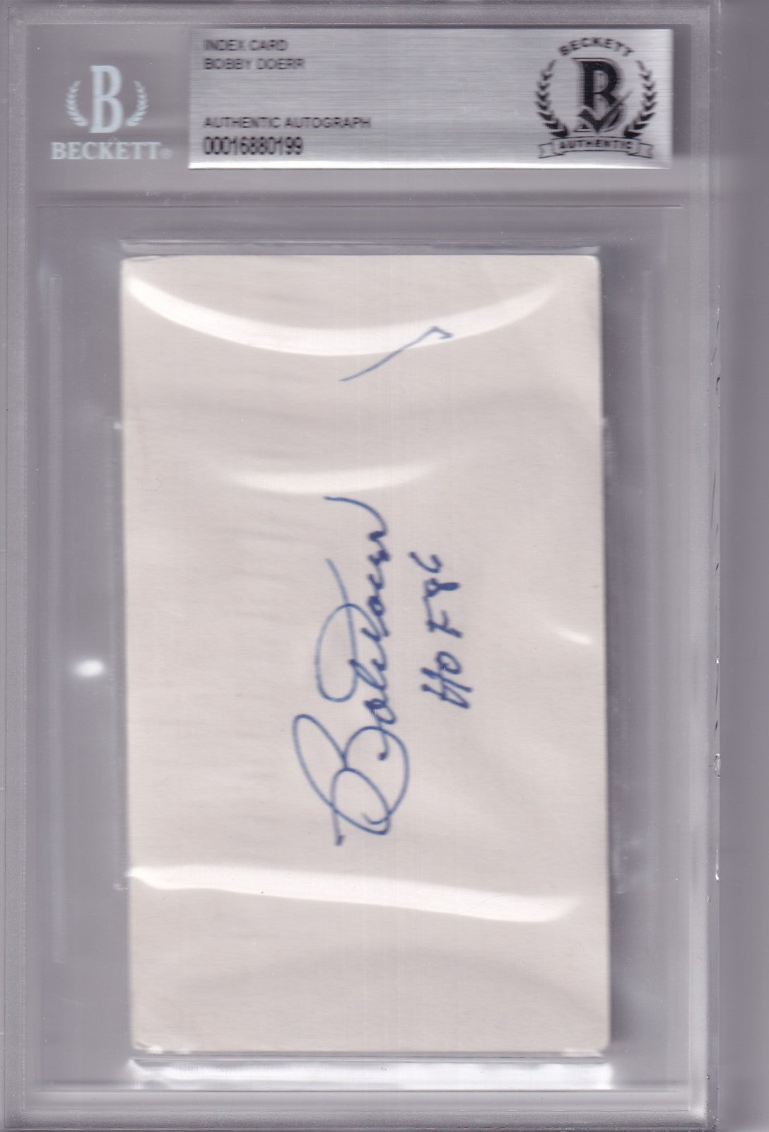 BOBBY DOERR signed (BOSTON RED SOX) 3X5 index card encapsulated BECKETT BAS