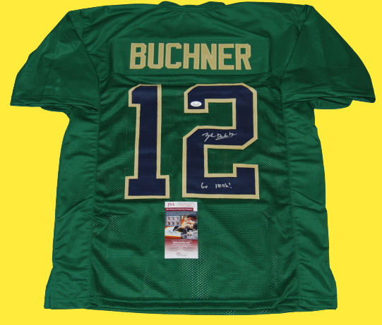 TYLER BUCHNER signed (NOTRE DAME FIGHTING IRISH) Go Irish! GREEN jersey JSA 