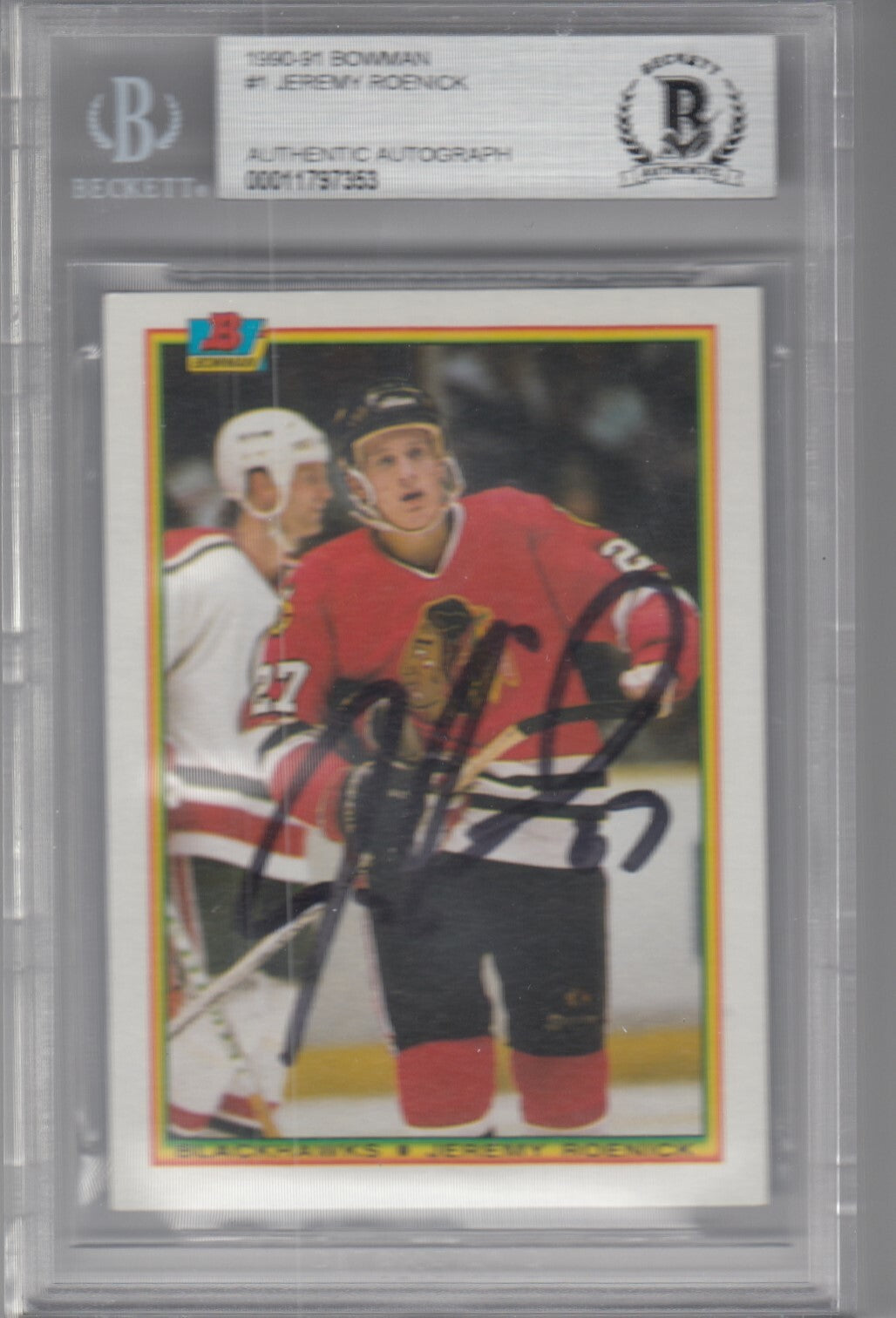 JEREMY ROENICK signed 1990 BOWMAN RC card #1 *BLACKHAWKS* BECKETT (BAS)