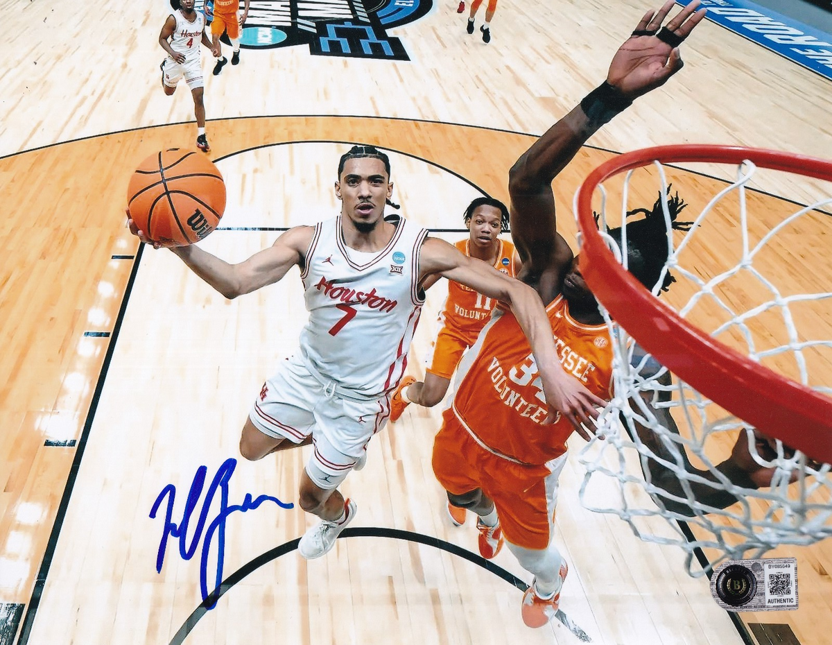 MILOS UZAN signed (HOUSTON COUGARS) basketball 8X10 photo BECKETT BY085649