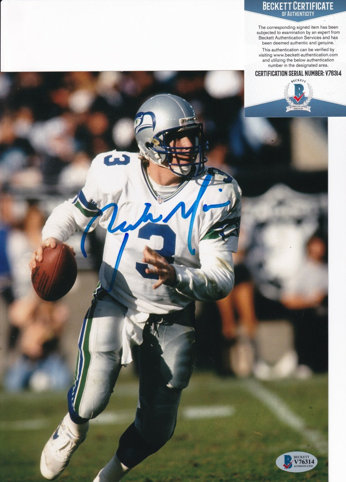 RICK MIRER signed (SEATTLE SEAHAWKS) Football 8X10 photo BECKETT BAS V76314