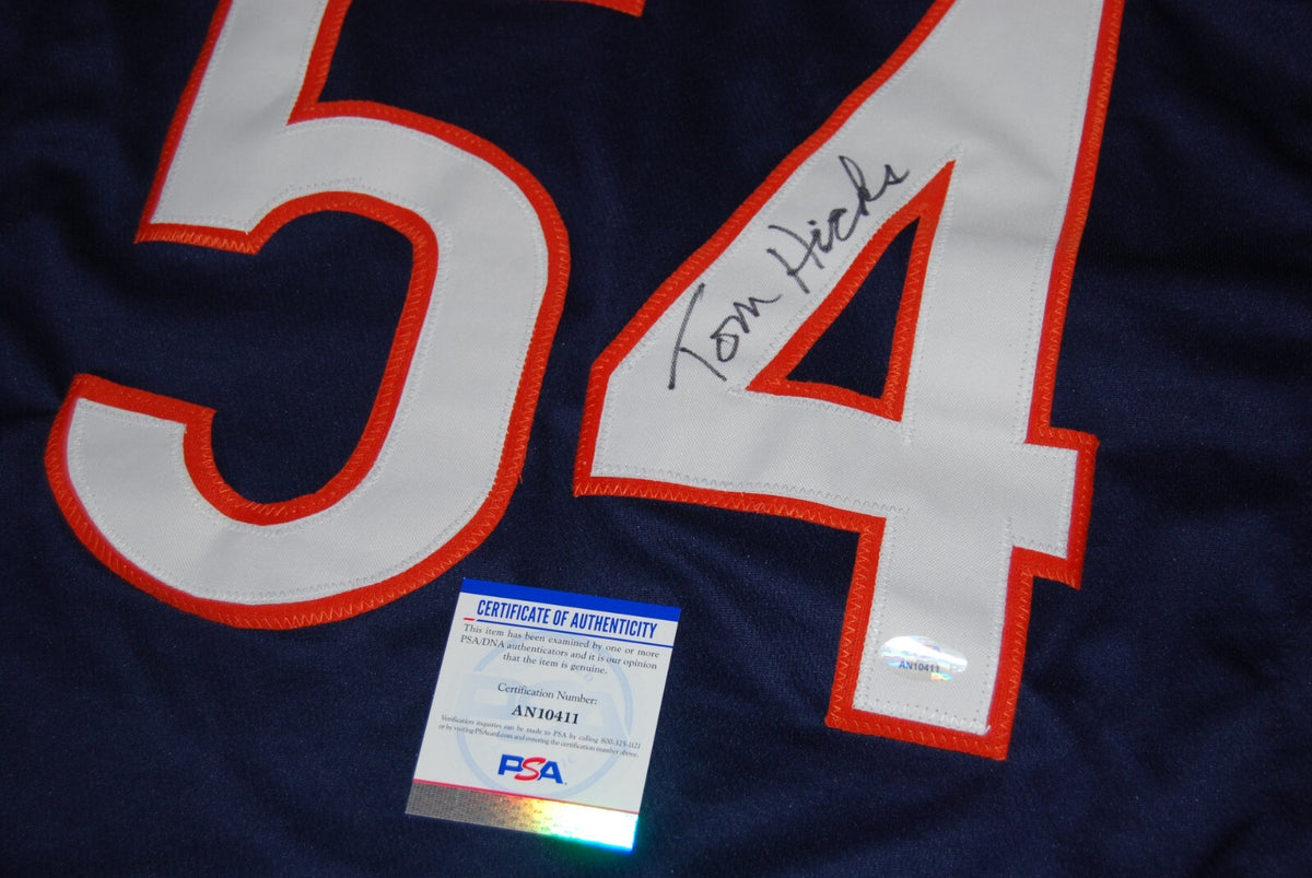 TOM HICKS signed (CHICAGO BEARS) Custom Navy football XL jersey PSA/DNA AN10411