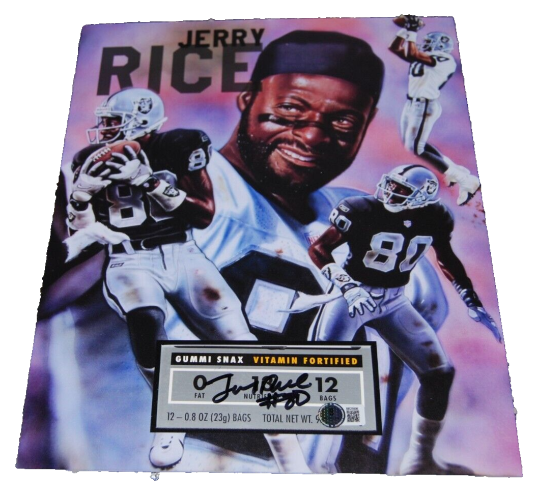 JERRY RICE signed (OAKLAND RAIDERS) football 11X14 matted cut BECKETT BR25996
