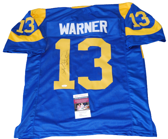 KURT WARNER signed (ST LOUIS RAMS) Custom football #13 jersey JSA COA AM91873