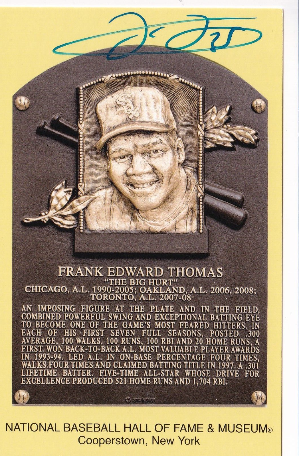 FRANK THOMAS signed (CHICAGO WHITE SOX) autographed 3X5 post card BECKETT & JSA