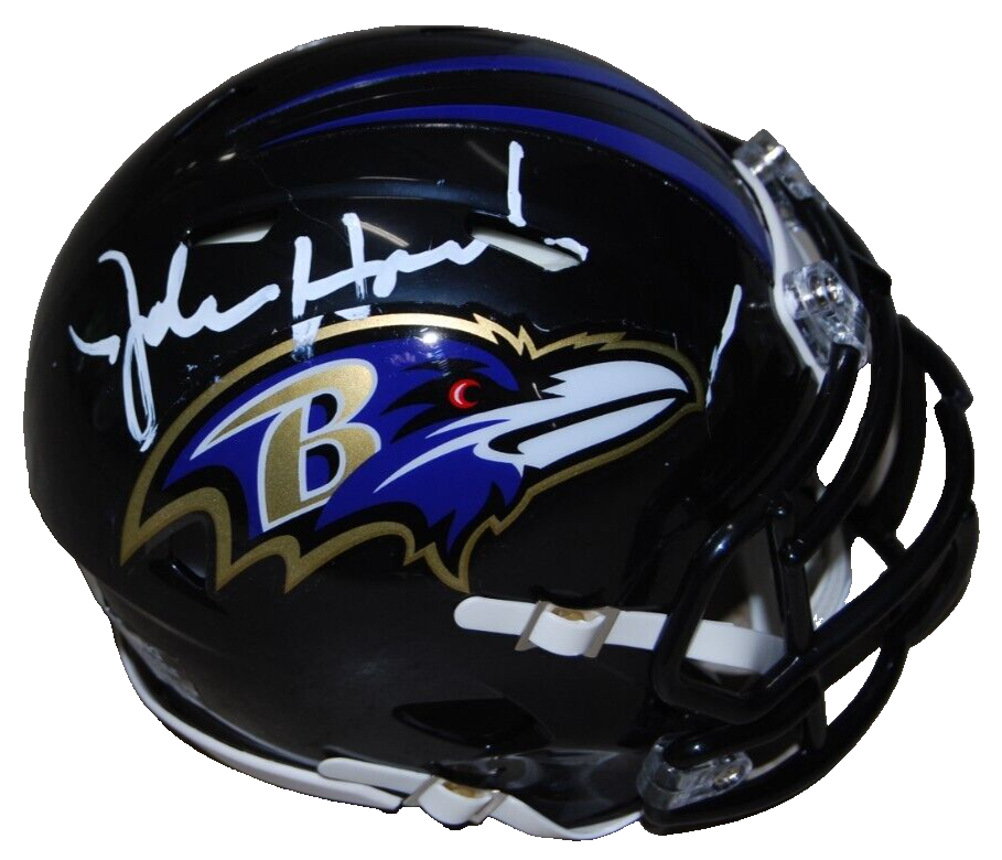 JOHN HARBAUGH signed (BALTIMORE RAVNES) mini football helmet BECKETT BR63070