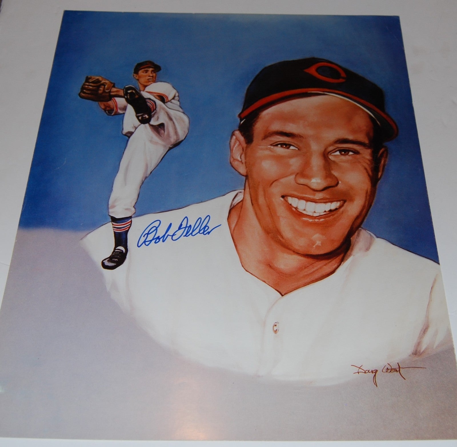 BOB FELLER signed (CLEVELAND INDIANS) BASEBALL 16X20 photo autographed W/COA