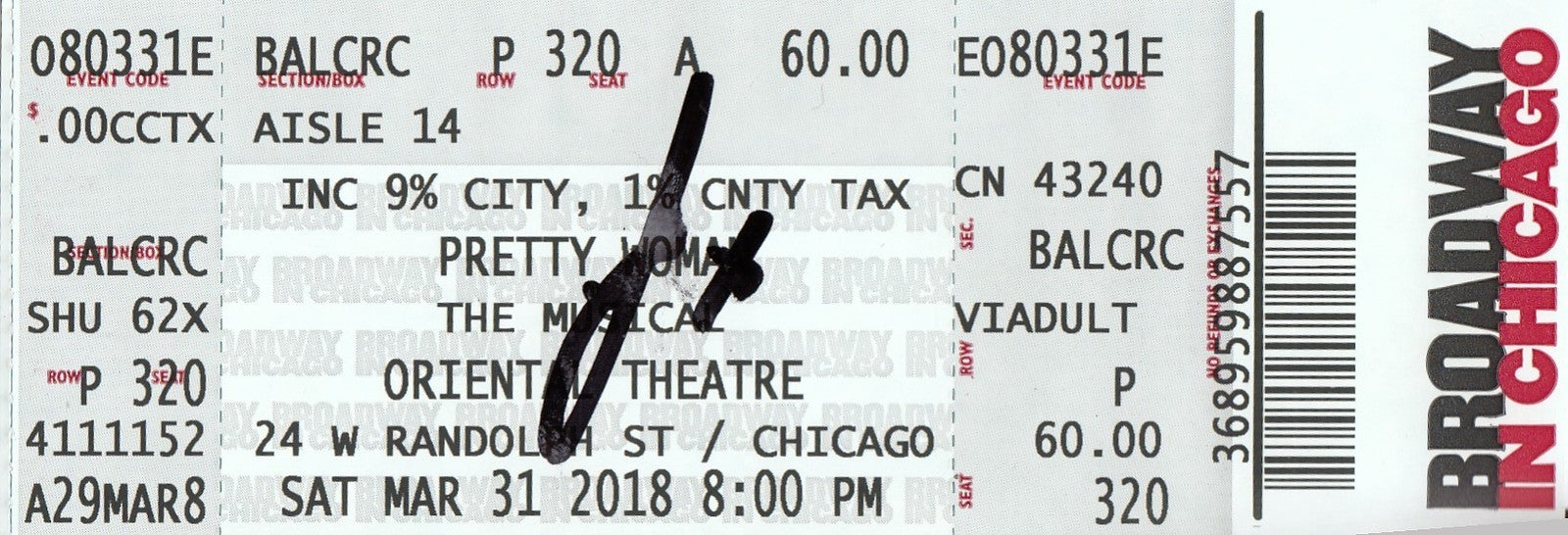 SAMANTHA BARKS signed (PRETTY WOMAN THE MUSICAL) Broadway ticket W/COA