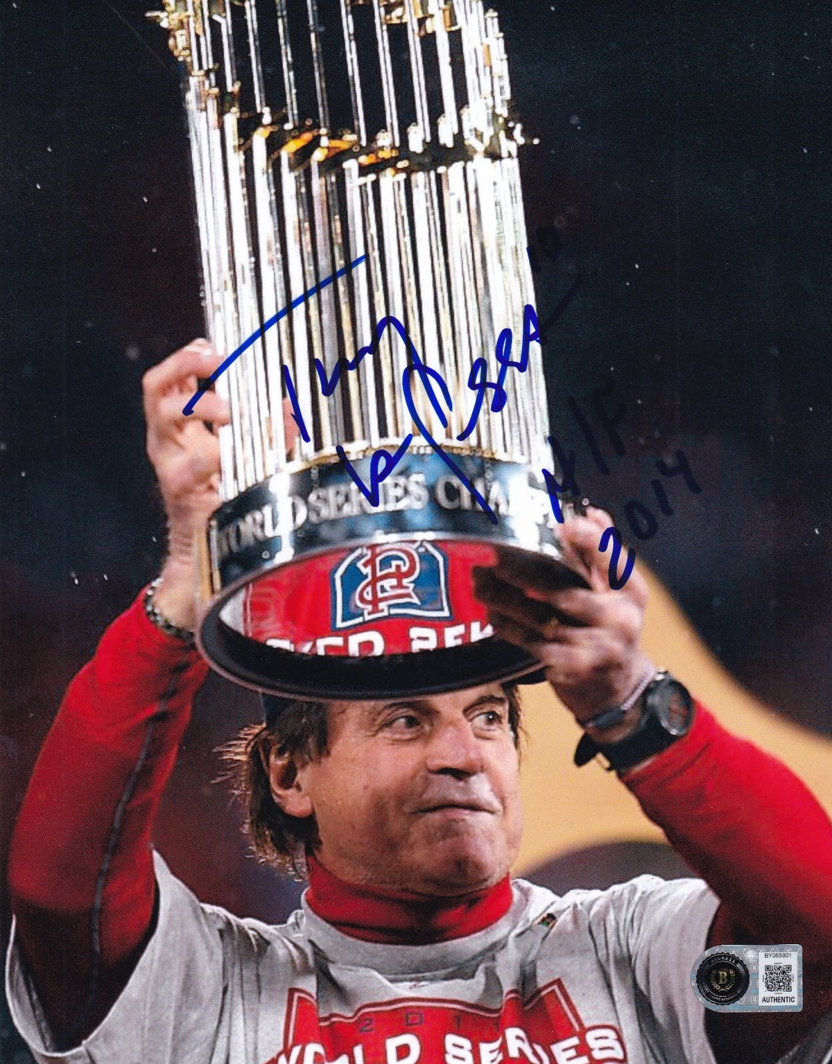TONY LARUSSA signed (ST LOUIS CARDINALS) baseball 8X10 photo BECKETT BY085801