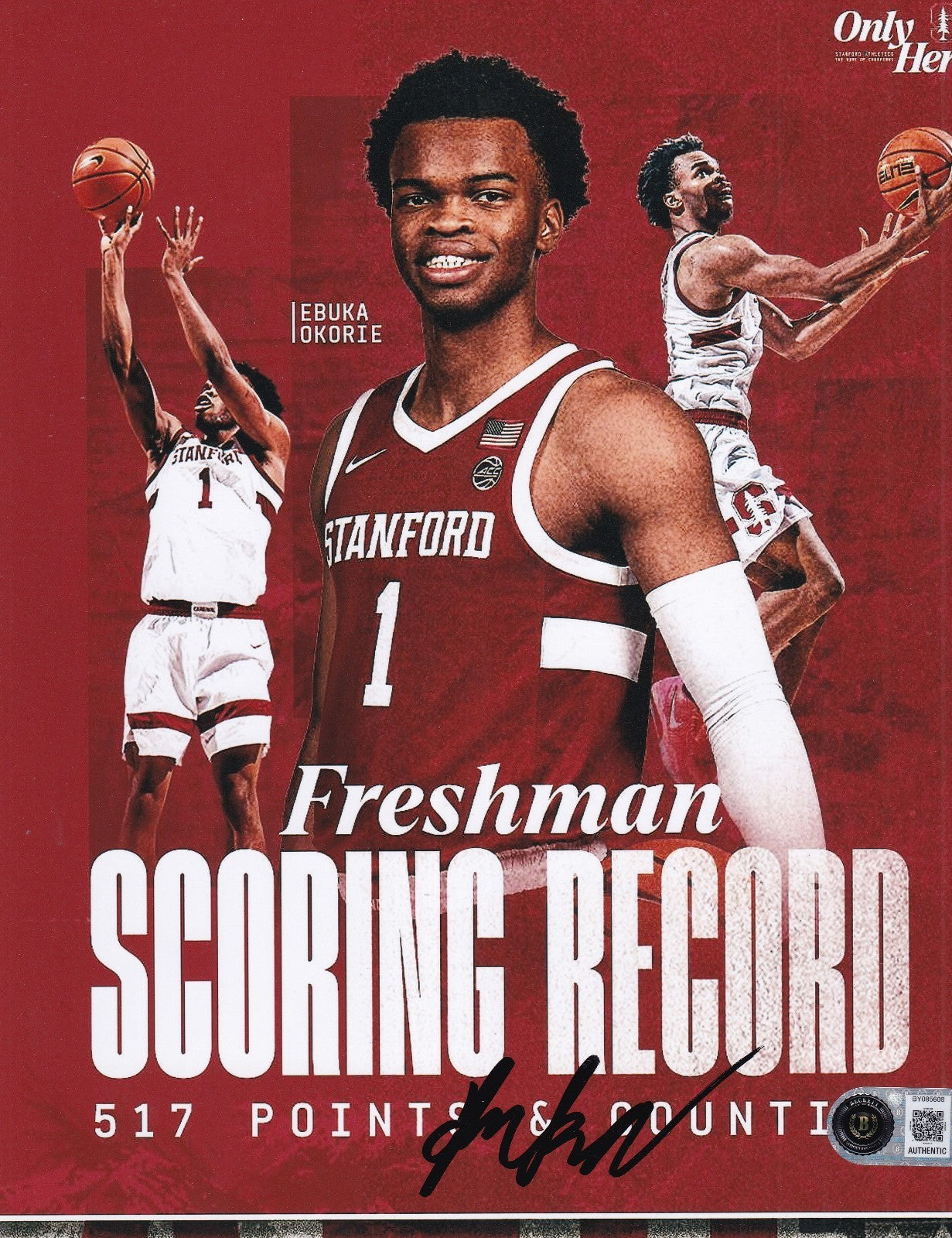 EBUKA OKORIE signed (STANFORD CARDINAL) basketball 8X10 photo BECKETT BY085608