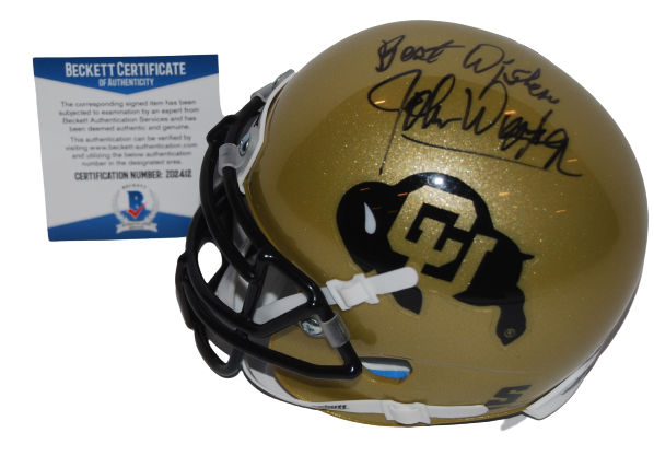 JOHN WOOTEN signed (COLORADO BUFFALOES) mini football helmet BECKETT BAS 