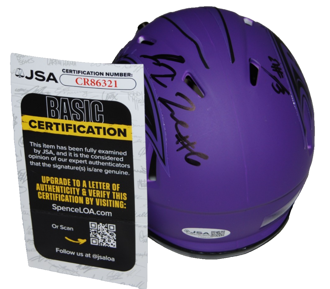 JA'KOBI LANE & ELIJAH SARRATT signed (BALTIMORE RAVENS) mini helmet JSA CR86321