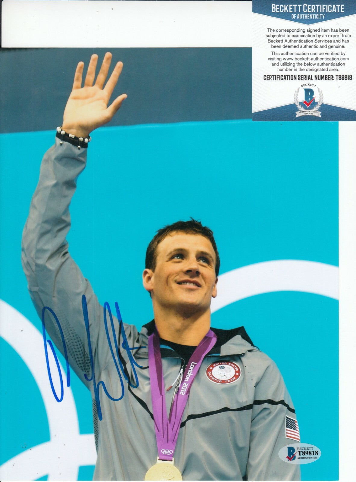 RYAN LOCHTE signed (12 X OLYMPIC SWIMMER) Swimming 8X10 photo BECKETT BAS T89818