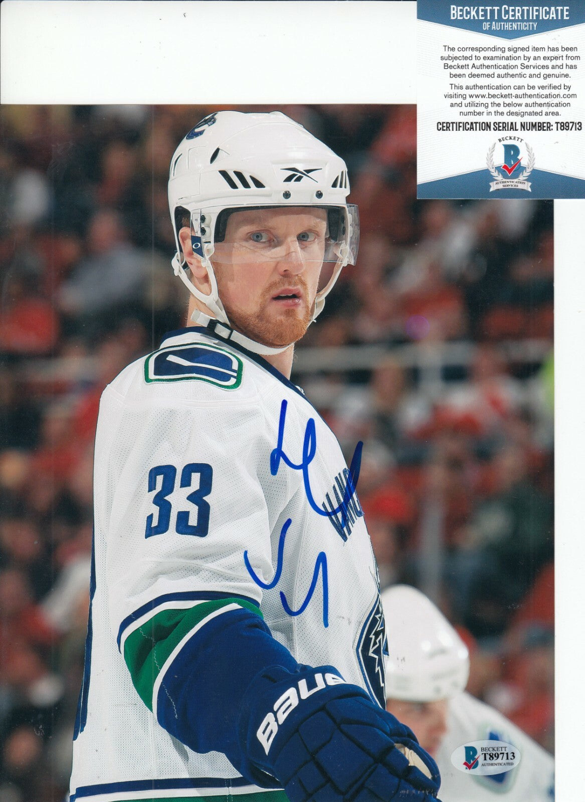HENRIK SEDIN signed (VANCOUVER CANUCKS) Hockey 8X10 photo BECKETT BAS T89713