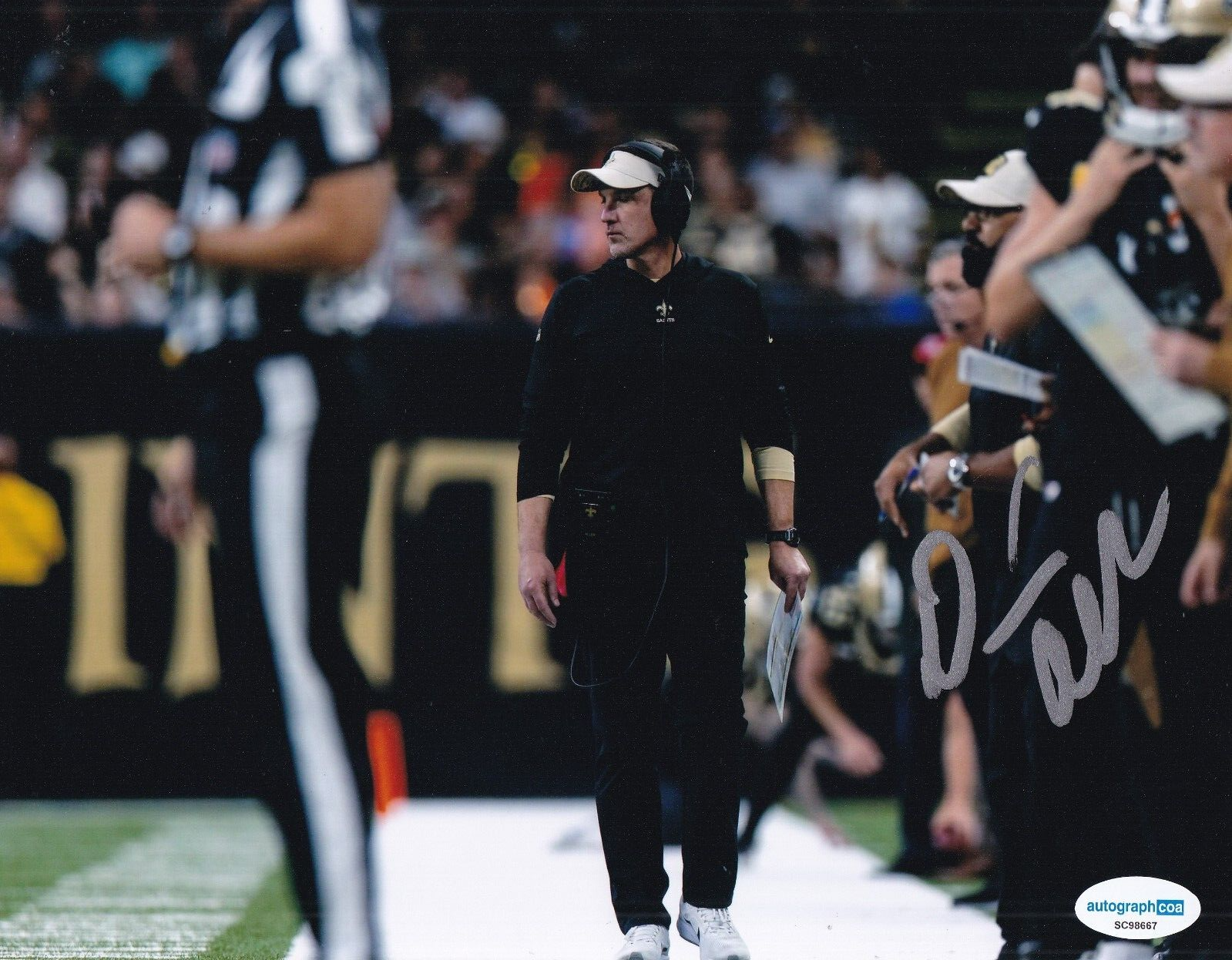 DENNIS ALLEN signed (NEW ORLEANS SAINTS) football 8X10 photo ACOA SC98667