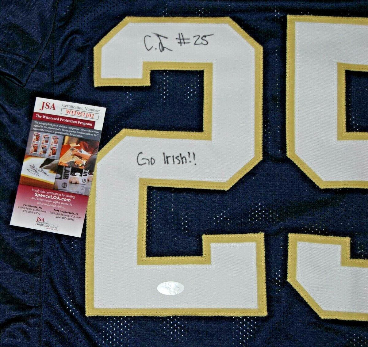 CHRIS TYREE signed (NOTRE DAME FIGHTING IRISH) Navy Go Irish custom jersey JSA 