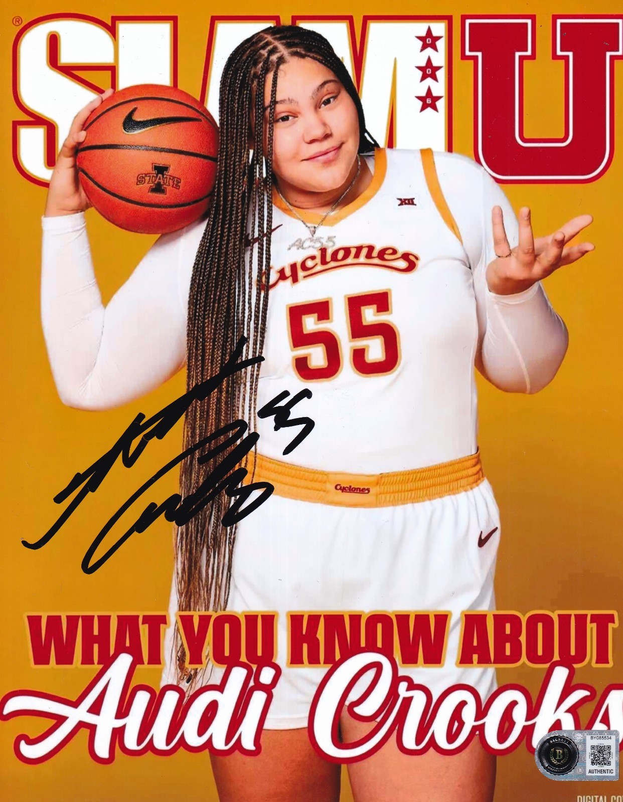 AUDI CROOKS signed (IOWA STATE) SLAM basketball 8X10 photo BECKETT BY085534