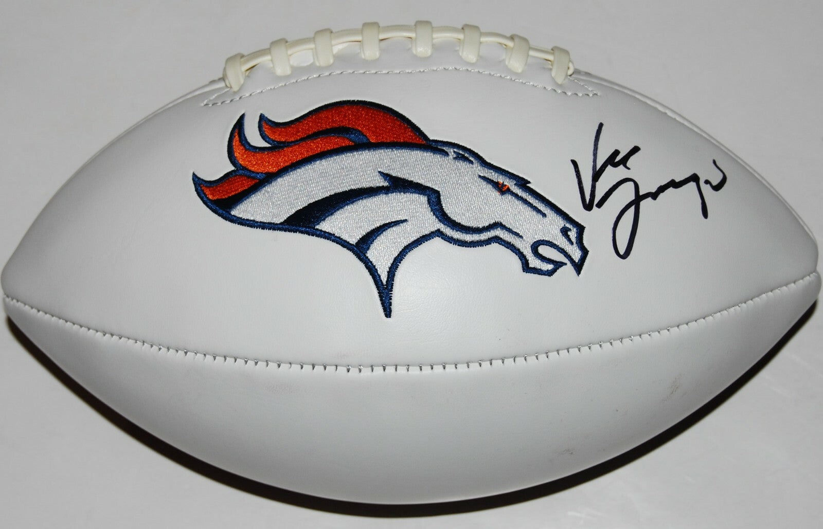 VIC FANGIO signed (DENVER BRONCOS) logo autographed *PROOF* football W/COA