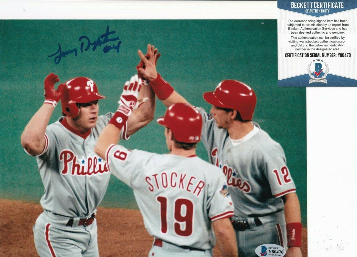 LENNY DYKSTRA signed (PHILADELPHIA PHILLIES) Baseball 8X10 photo BECKETT Y80470