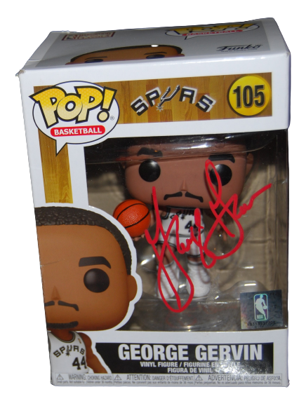 GEORGE GERVIN signed (SAN ANTONIO SPURS) Funko Pop #105 BECKETT BAS BG89045