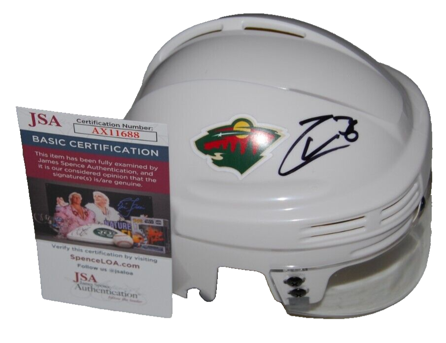 MATS ZUCCARELLO signed (MINNESOTA WILD) Mini Hockey Helmet JSA AX11688