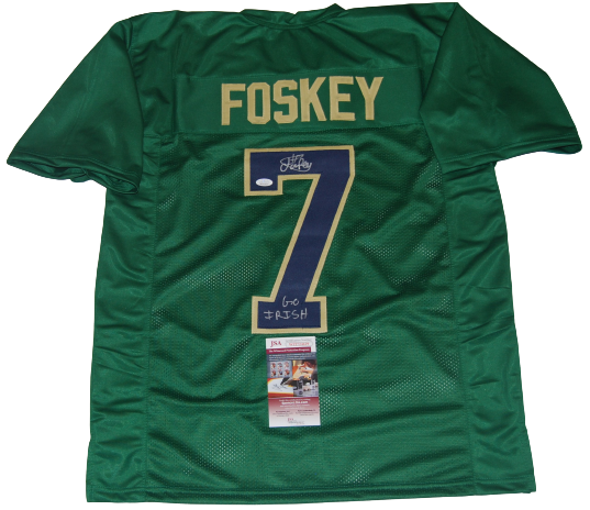 ISAIAH FOSKEY signed (NOTRE DAME FIGHTING IRISH) Go Irish Green XL jersey JSA 