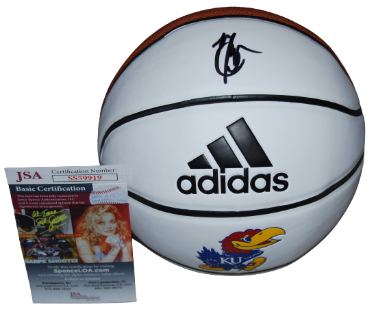 MARIO CHALMERS signed (KANSAS JAYHAWKS) Mini 7" basketball JSA COA SS59919