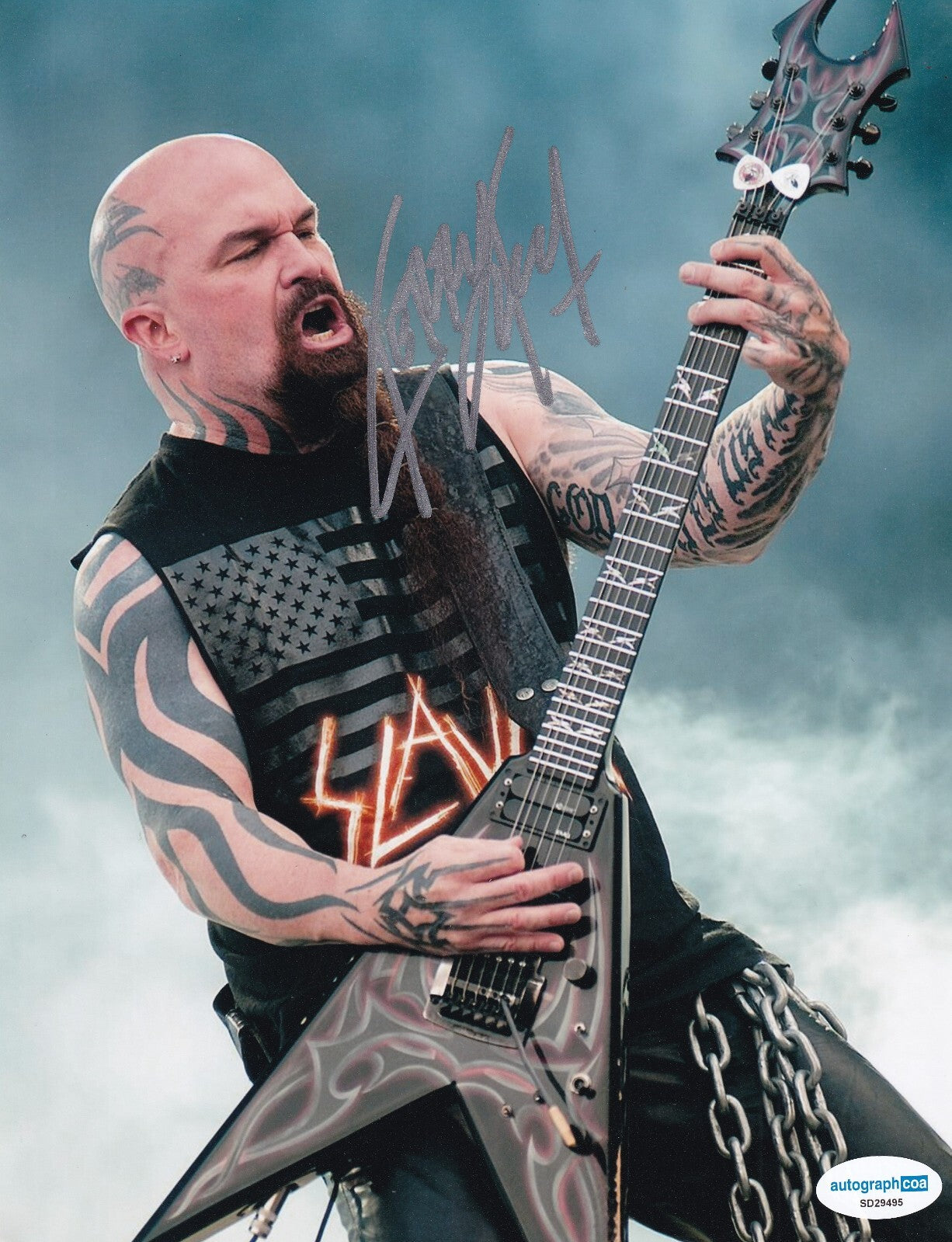 KERRY KING signed (SLAYER) From Hell I Rise music 8X10 photo ACOA SD29495
