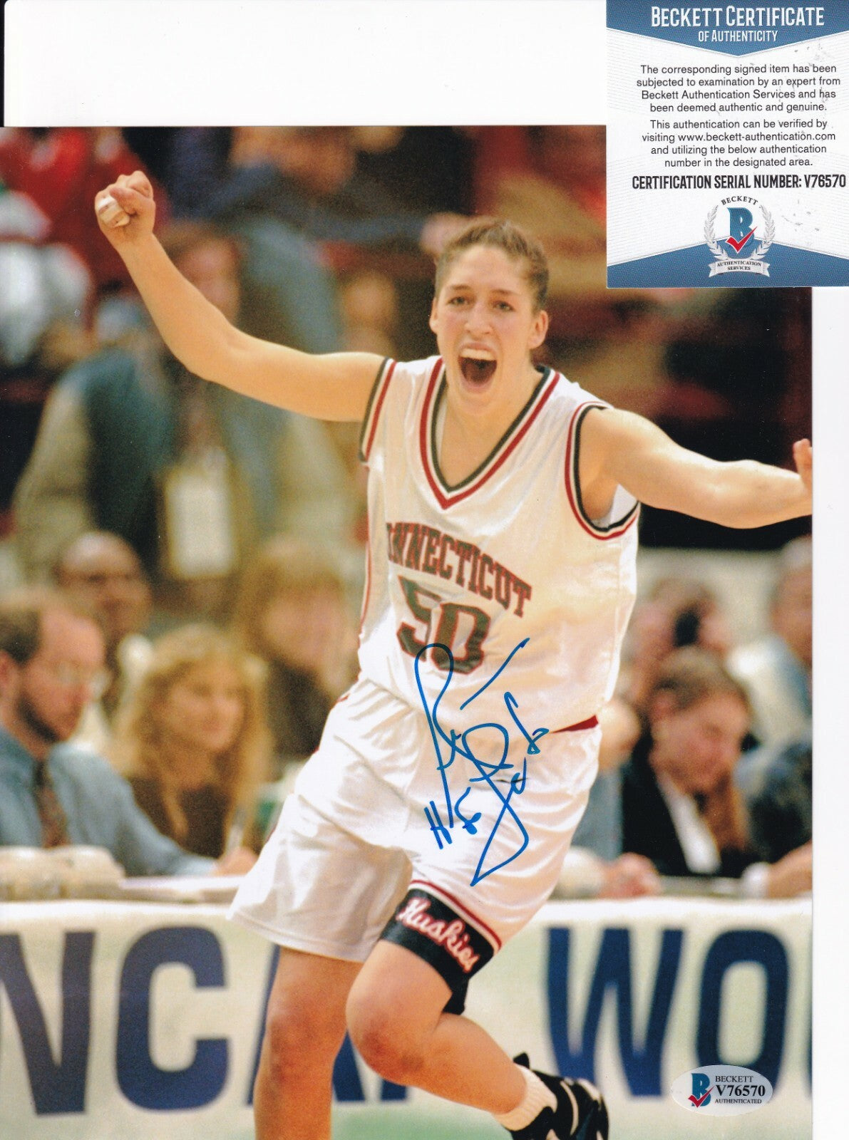 REBECCA LOBO signed (U-CONN HUSKIES) basketball 8X10 photo BECKETT BAS V76570